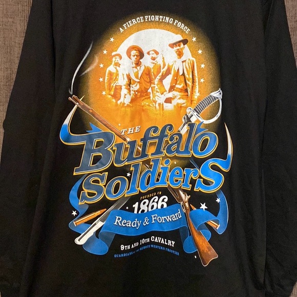 Vintage Y2K Buffalo Soldiers Double Sided Graphic Shirt Black men’s L NWT - Picture 2 of 7